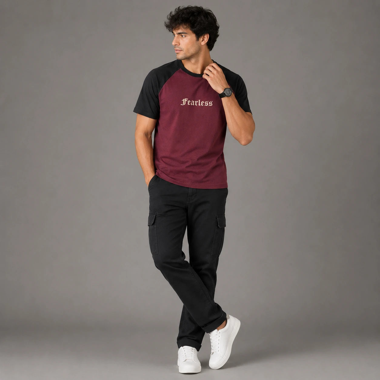 Rigo Men Blue Melange Typography Raglan T-shirt